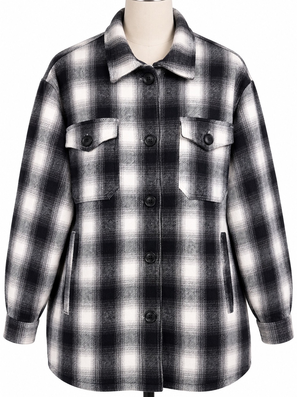 Lucky Brand Black & White Plaid Flannel Shirt Jacket Shacket Size S Like New